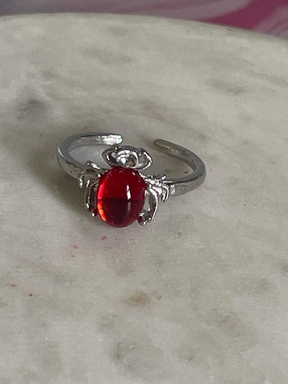 Butterfly-Shape Red Enamel Silver Tone ring - Women Jewelry adjustable